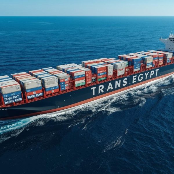 I need image for Facebook post about modern trans Egypt company shipping and cargo I need name of company write on container and ship 2 600x600