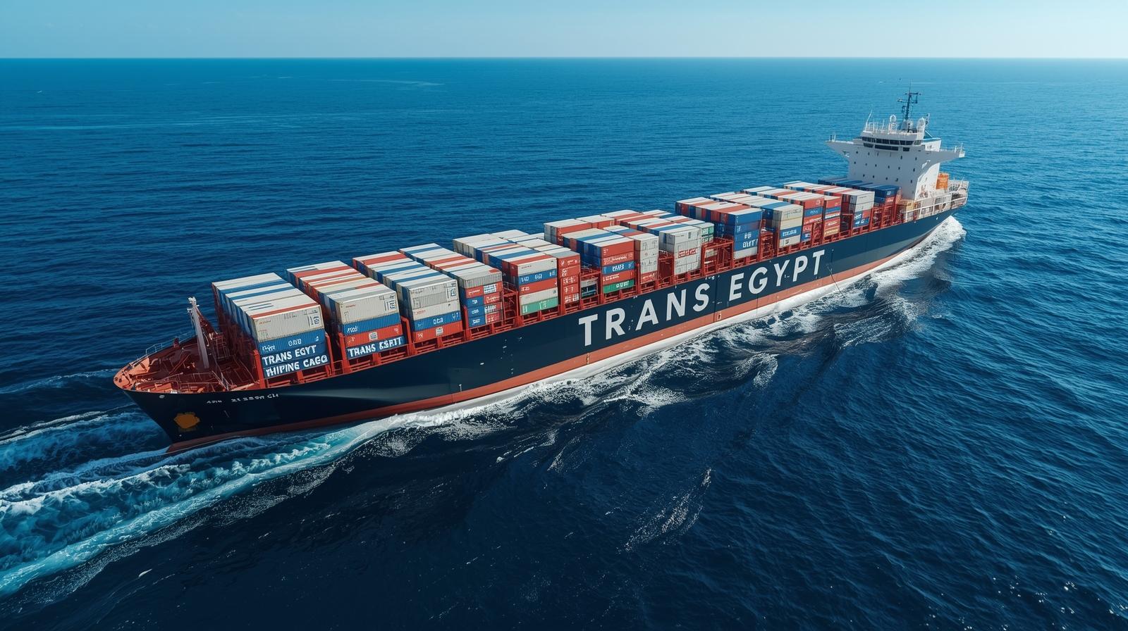 I need image for Facebook post about modern trans Egypt company shipping and cargo I need name of company write on container and ship 2