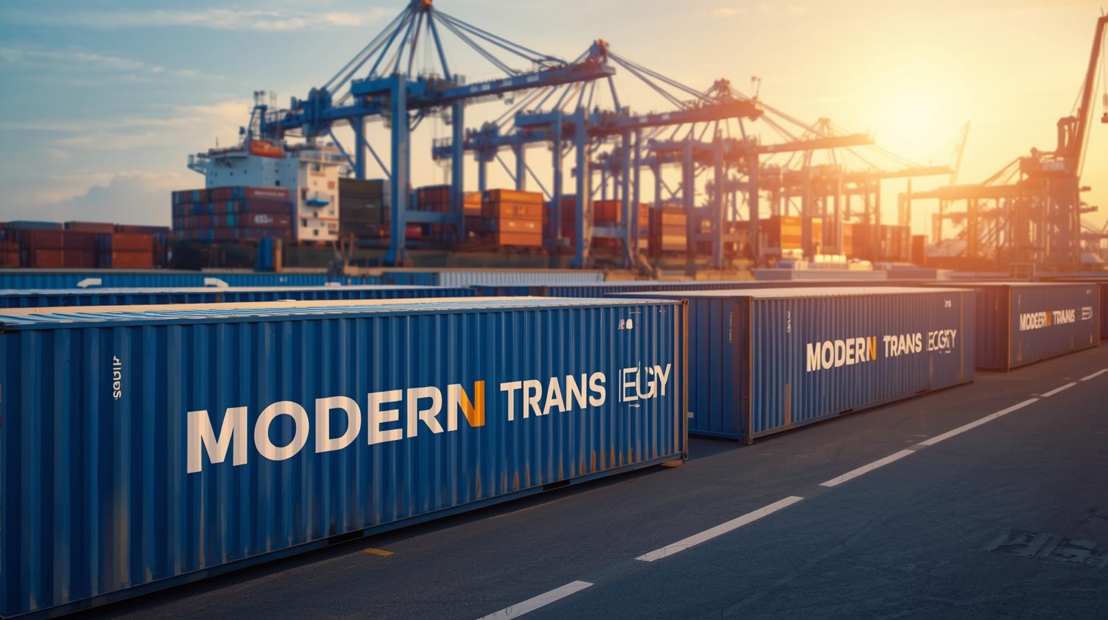 I need image for Facebook post about modern trans Egypt company shipping and cargo I need name of company write on container type full name modern trans Egypt 1