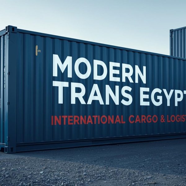 I need image for Facebook post about modern trans Egypt company shipping and cargo I need name of company write on container type full name modern trans Egypt 600x600